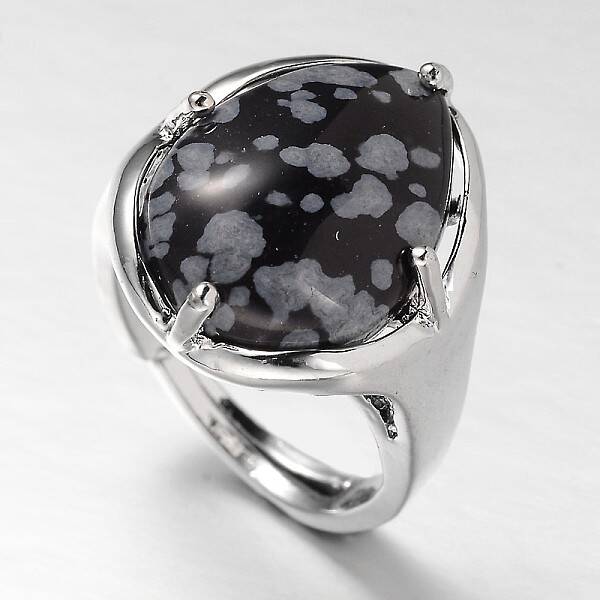 Teardrop Platinum Tone Brass Gemstone Adjustable Wide Band Rings