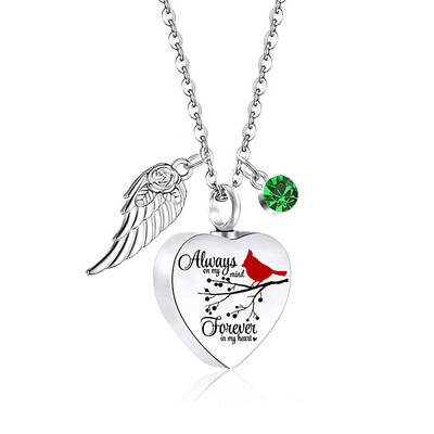 Heart with Wing Urn Ashes Pendant Necklace