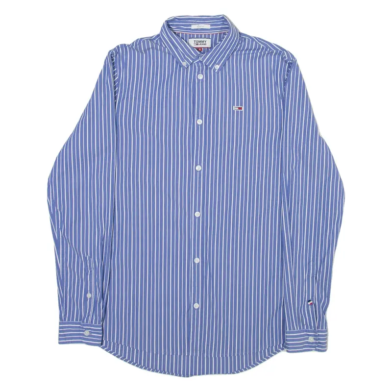 TOMMY HILFIGER Slim Fit Mens Shirt Blue Striped Long Sleeve S