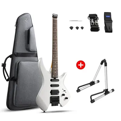 Donner HLX-500 Headless Electric Guitar - White / Guitar+Stand