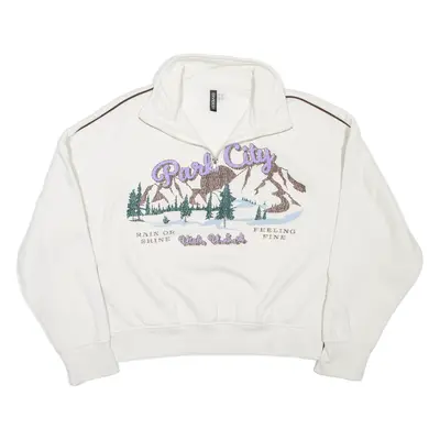 H&M DIVIDED Park City Cropped Womens Sweatshirt White 1/4 Zip XXS