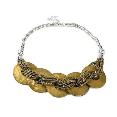 Spray Painted Disc Freshwater Shell & Acrylic Beaed Bib Necklaces