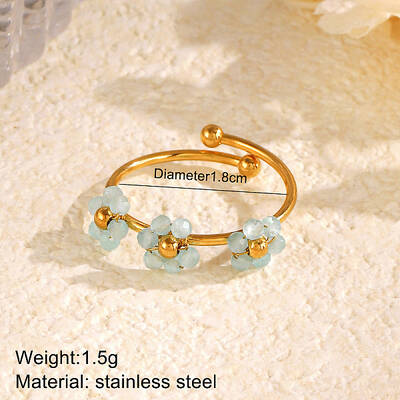 Flower 304 Stainless Steel with Cubic Zirconia Cuff Rings for Women