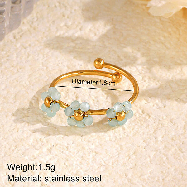 Flower 304 Stainless Steel with Cubic Zirconia Cuff Rings for Women