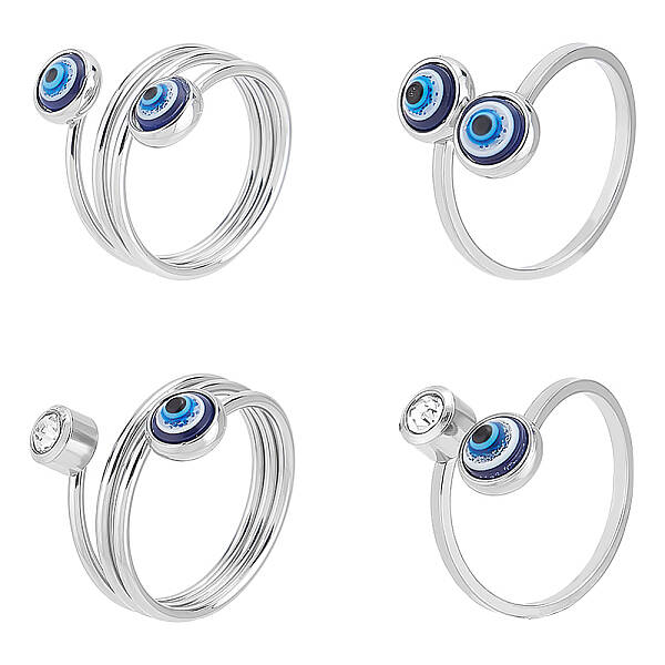 4Pcs 4 Style Resin Evil Eye Cuff Rings