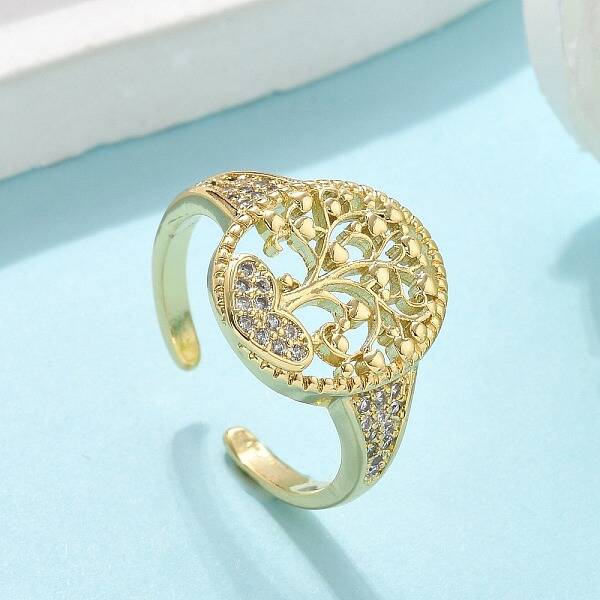 Brass Micro Pave Clear Cubic Zirconia Cuff Rings for Women