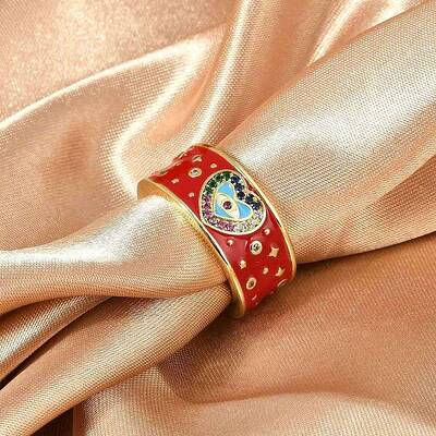 Brass Micro Pave Cubic Zirconia Enamel Cuff Rings for Women