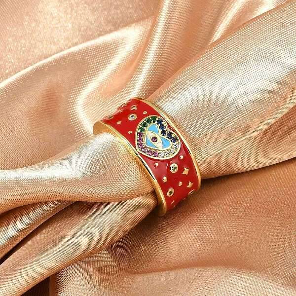 Brass Micro Pave Cubic Zirconia Enamel Cuff Rings for Women
