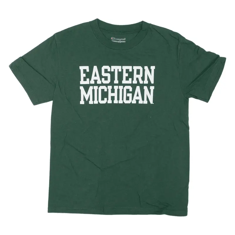 CHAMPION Eastern Michigan USA T-Shirt Green Short Sleeve Boys 7-8Y