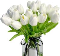 20pcs White Tulips Artificial Flowers - Silk Tulips, Mother's Day, Valentine's Day, Easter, Wedding, Home Kitchen, Table Deco...