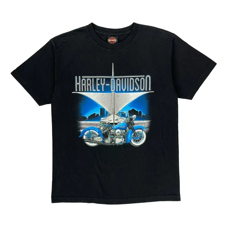 Milwaukee Harley Davidson Graphic T-Shirt - Medium Black Cotton