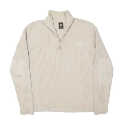 TIMBERLAND Slim Fit Jumper Cream Chunky Knit 1/4 Zip Mens XL
