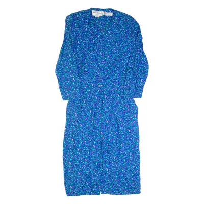 KARIN STEVENS Womens Pencil Dress Blue 90s Floral Long Sleeve Long M