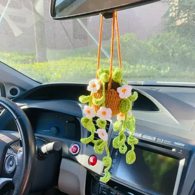 Hanging Plant Car Decoration, Cute Hanging Flower Car Mirror Hanging Accessories, Flowered Chlorophytum Car Interior Mirror H...