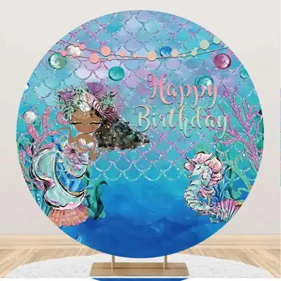 Mernaid Seahorse Scale Coral Round Birthday Backdrop - Aperturee