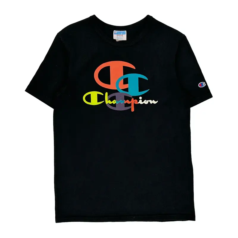 Champion Spellout T-Shirt - Medium Black Cotton | Size: medium