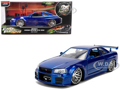 Brian's Nissan Skyline GT-R (R34) RHD (Right Hand Drive) Blue Color Brush Finish 25 Years of Fast & Furious Anniversary 2 Fa...
