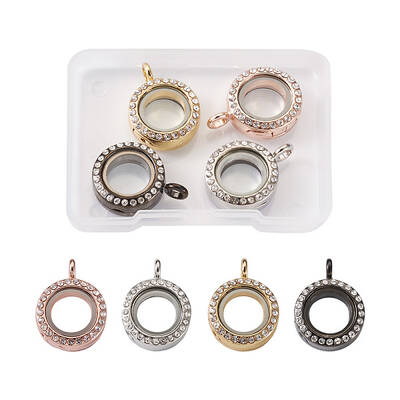 4Pcs 4 Colors Alloy Glass Crystal Rhinestone Pendants