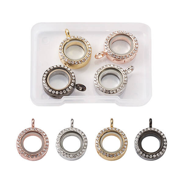 4Pcs 4 Colors Alloy Glass Crystal Rhinestone Pendants