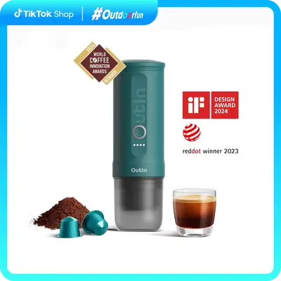 OutIn Nano Portable Espresso Machine with Self-Heating, Mini Car Coffee Maker, Compatible with NS Capsule & Ground Coffee Hou...
