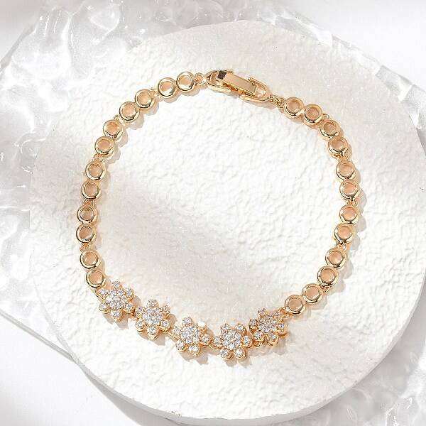 Brass Micro Pave Cubic Zirconia Link Chain Bracelets