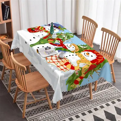 Winter Snowman Pinaster Christmas Party Tablecloth - Aperturee