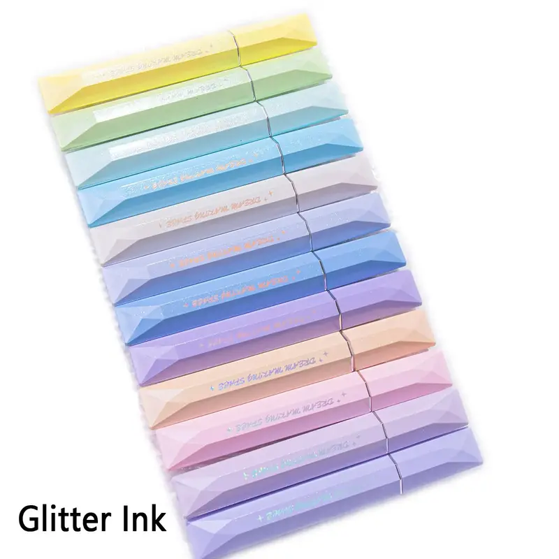 Glitter Lightstick Highlighter Pens (12pcs), School Supplies Minimalist Colorful Highlighter Pen, Teacher Must Haves, Highlig...