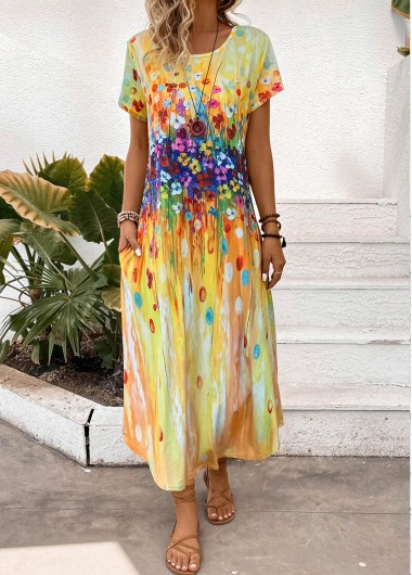 Modlily Yellow Pocket Random Floral Print Maxi Shift Dress - XXL