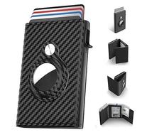 Mens Smart Wallet Card Holder: Leather,  Slim, Carbon Fiber, Minimalist - 9-14 Card Capacity | ID Window | Cash Slot，RIFD a...
