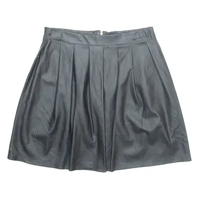 Womens A-Line Skirt Black Knee Length Leather XL