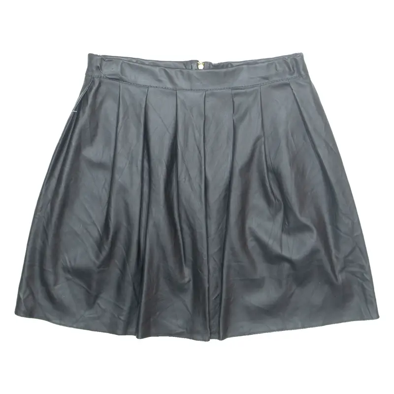 Womens A-Line Skirt Black Knee Length Leather XL