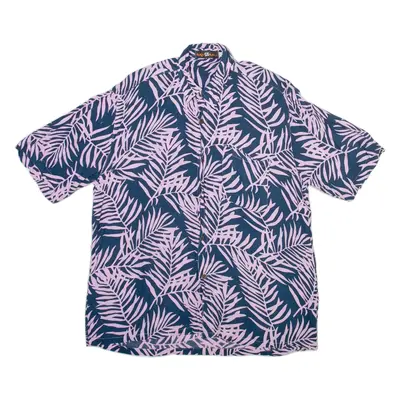 BAJU BALI Mens Hawaiian Shirt Blue Floral L