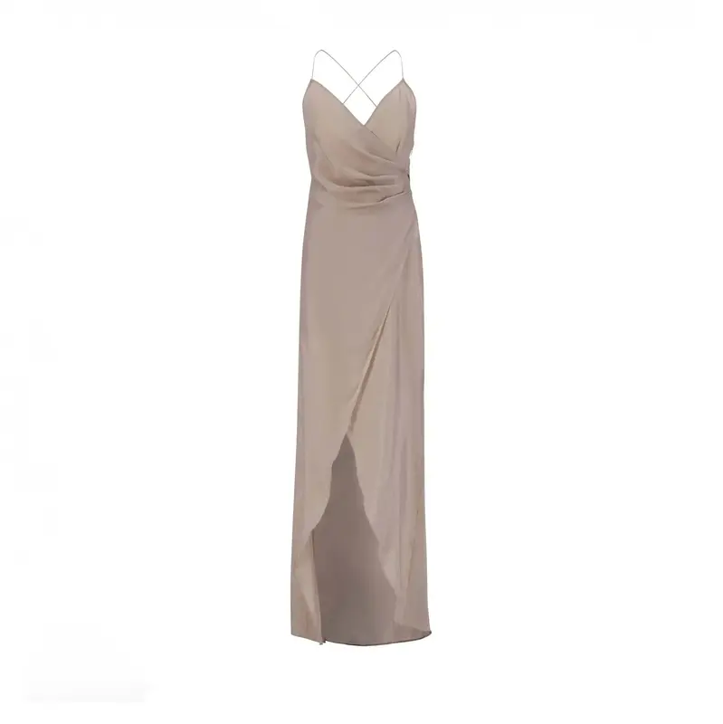 Cross-over Long Dress | Size: M | Color: Tan