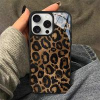 Fashion Leopard-print Phone Case, 2 in 1 Glass Mirror Acrylic Hard Case, Anti-drop Total Protective Protective Case for iPhon...