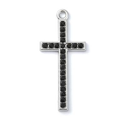 Rack Plating Alloy with Black Rhinestone Pendants