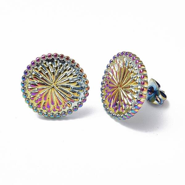 Ion Plating(IP) 304 Stainless Steel Flower Stud Earrings for Women