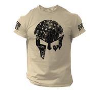 Skull Warrior Men's T Shirt Vikings American Flag Style US Veteran Tee Casual Crewneck
