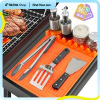 TRZZ Silicone Griddle Tools Mat,Waterproof & Oil-proof Spatula Drain Pad, Miultifunctional Side Shelf Mat for Kitchen Cooking...