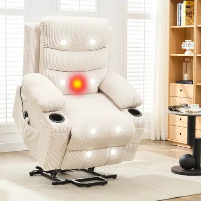 Garvee Power Lift Recliner Chair for Elderly, Oversized Electric Lift Chair with Heat and Massage, Corduroy Adjustable Reclin...