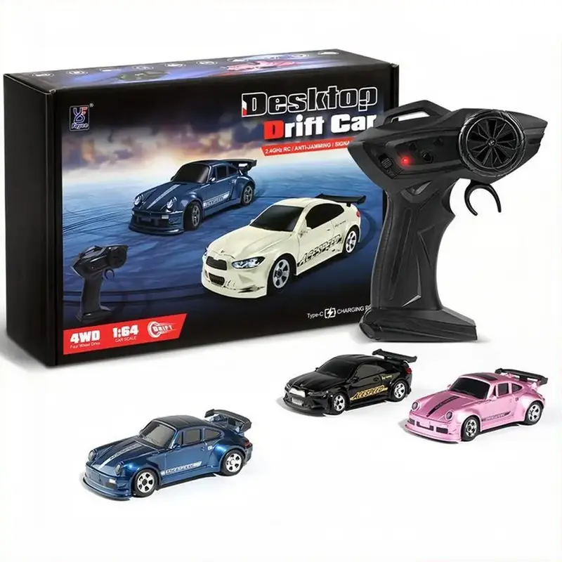 1/64 Mini Rc Drift Car, 1 Box 4wd High-speed Remote Control Racing Sports Car with Led Lights, Desktop Entertainment, Birthda...