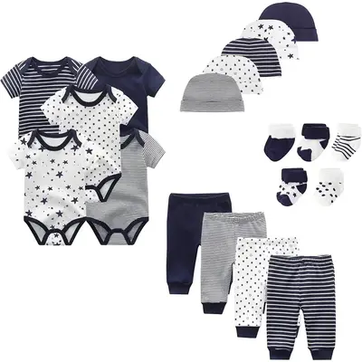 Fashion Unisex Newborn Baby Products 19-Piece 100% Cotton Cartoon Print Baby Clothes Set Soft Comfortable Baby Gift Set , Sui...