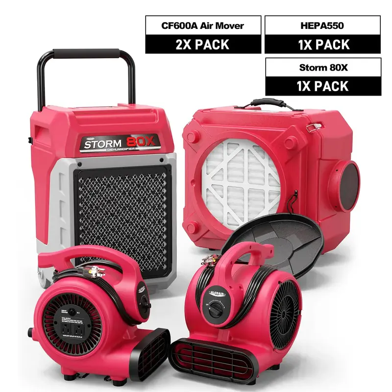 Alorair Water Damage Restoration Equipment, Storm 80X Commercial Dehumidifier*1, HEPA 550 Air Scrubber*1, GF600 Air Movers*2 ...