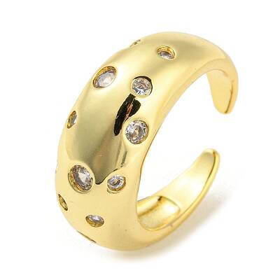Brass Micro Pave Cubic Zirconia Open Cuff Ring