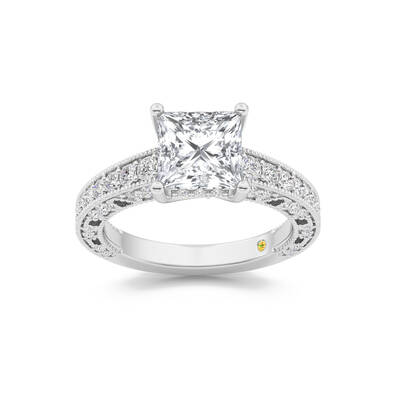 Myrra Vintage Inspired Pavé Set Princess Cut Lab Grown Diamond Engagement Ring | 14K White Gold 4 7/8 CT. TW.
