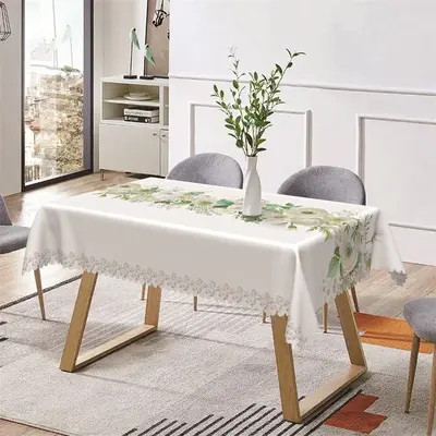 White Floral Design Simple Rectangle Tablecloth - Aperturee