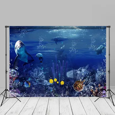 Blue Coral Forest Dolphin Ocean Summer Backdrop - Aperturee
