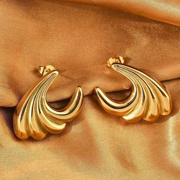 304 Stainless Steel Sea Wave Stud Earrings
