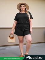 【plus Size】 Solid Pocket Romper, Casual Short Sleeve Romper for Summer, Women's Clothes for Daily Wear, Womenswear