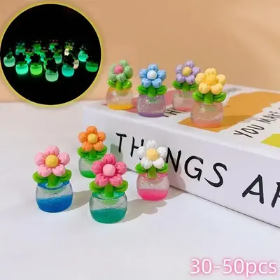 Random Color & Style Luminous Flower Design Resin Ornaments, Glow in The Dark Miniature Decorations for Fish Tank, Pet Suppli...