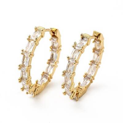 Clear Cubic Zirconia Hinged Hoop Earrings